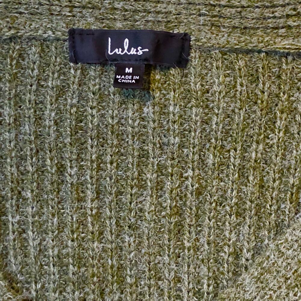 Lulus Came for Cozy Heather Olive Green Button-Up Cardigan Sweater Size S - Picture 5 of 6